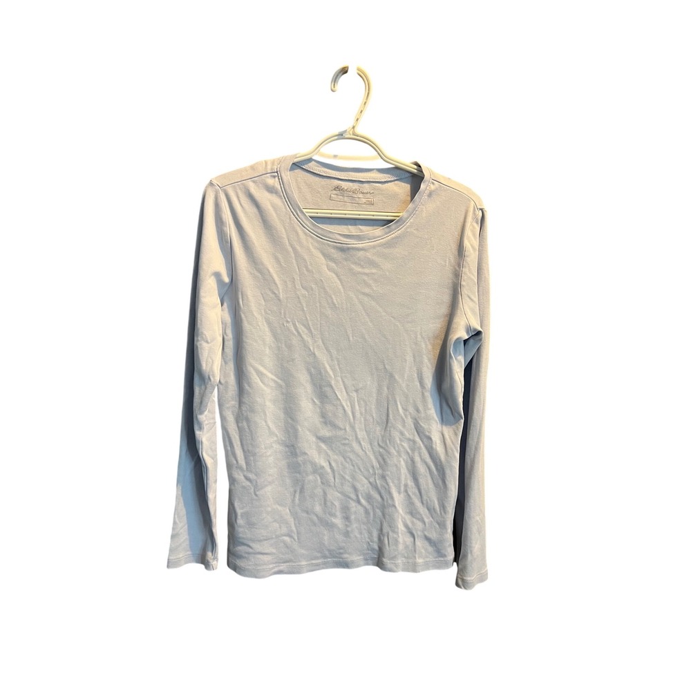 Eddie Bauer Womens Long Sleeve Crew Neck T-Shirt Light Blue Solid Basic Top S
